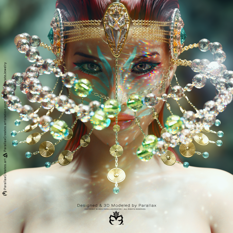 CGI Render of a 3D CGI woman wearing 3D Jewelry created by ParallaxCreates