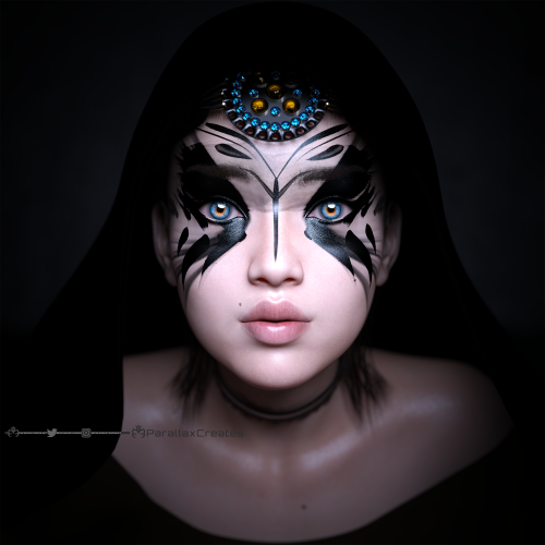 CGI Render of 3d artwork of a girl with beautiful eyes wearing 3d jewelry by ParallaxCreates